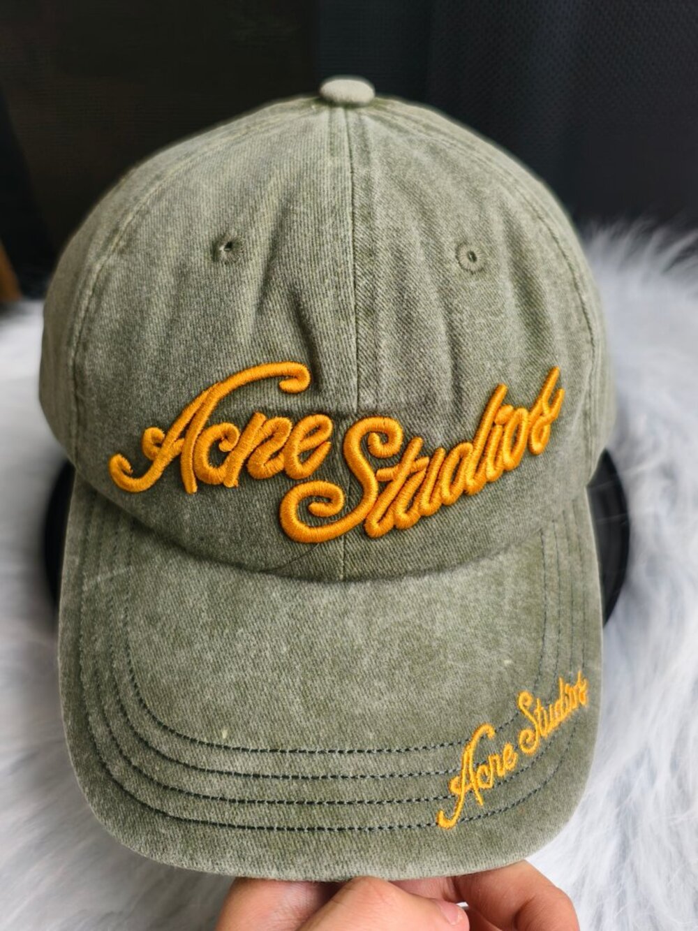 Acne Studios - Washed Green - Baseball Cap - Yellow embroidered logo - Picture 5 of 5